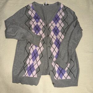 Gray and Purple Argyle Women's Sweater 100% Cotton